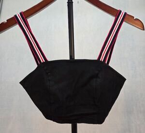 Urban Outfitters Black Cropped Tank Top with‎ Red/White Striped Stripes Sz XS
